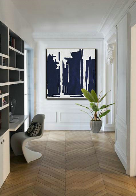 Handmade Extra Large Contemporary Painting,Hand Painted Navy Minimalist Painting On Canvas,Hand Paint Large Art